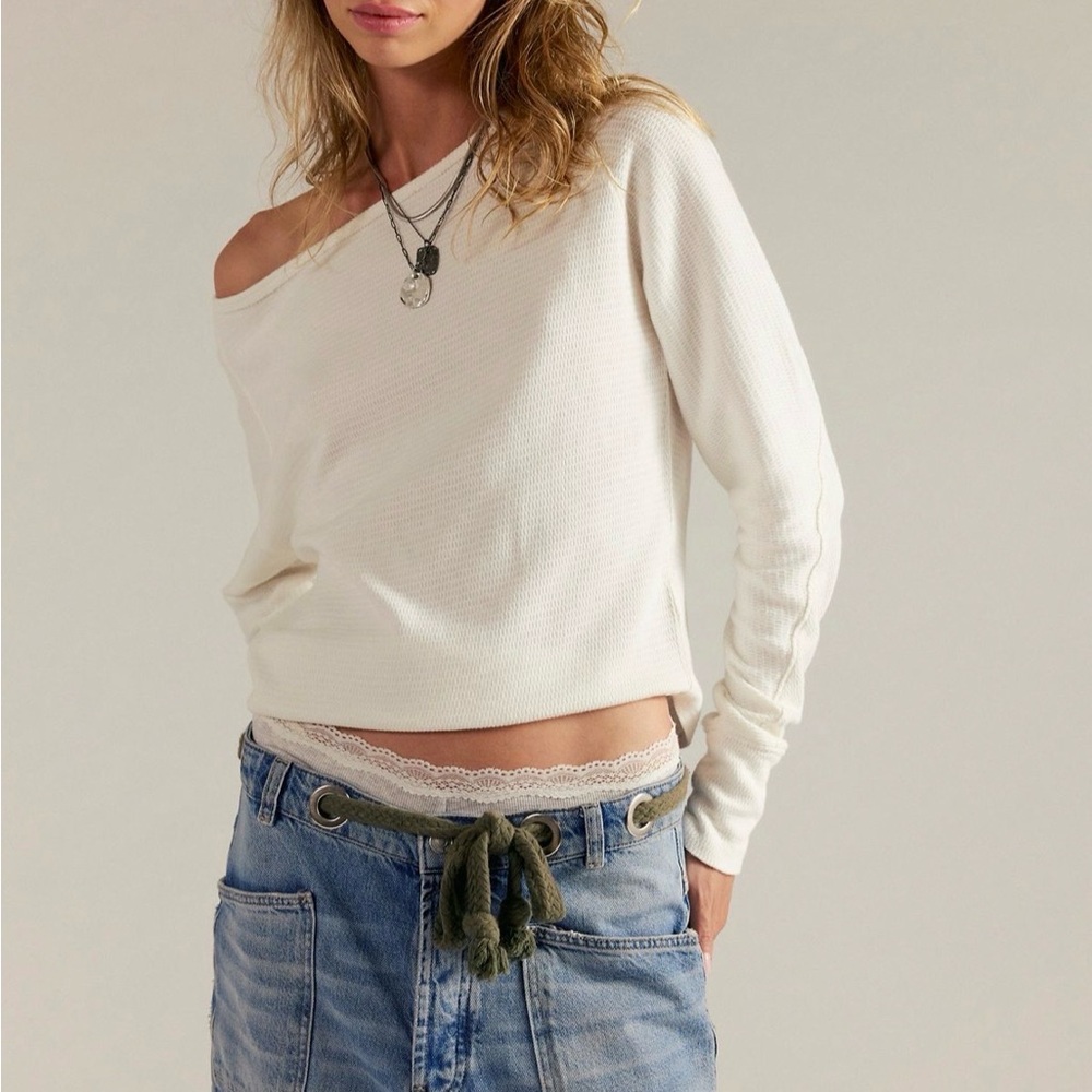 We The Free Jess Long Sleeve Off-Shoulder White Sweater
